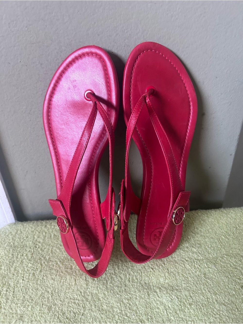 Tory Burch Red Leather Slingback Thong Sandals Sz 8 - Picture 2 of 13